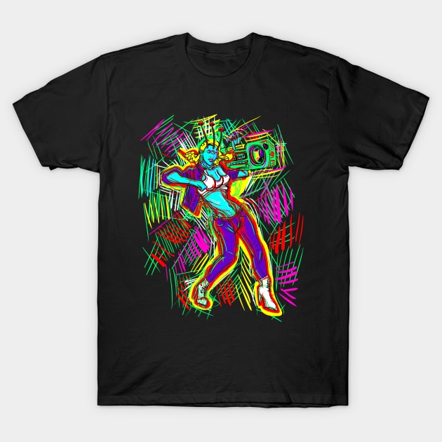 Alien Hip Hop Dancer with Boom Box T-Shirt by eShirtLabs